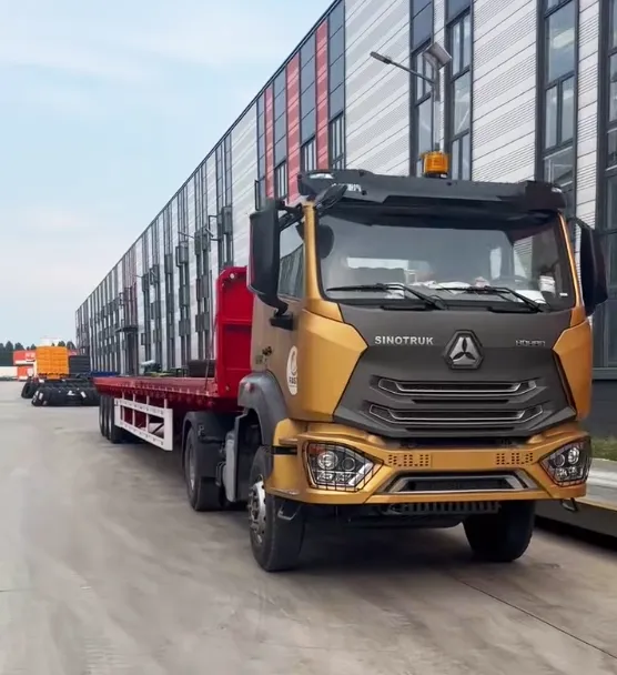 Sinotruk tractor with heavy duty flatbed semi trailer for cargo transport
