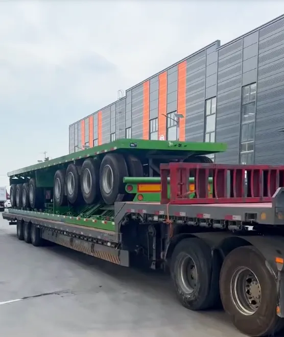 Heavy duty flatbed semi trailer manufactured for cargo transportation