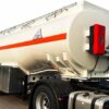 Fuel tanker semi trailer rear section with discharge valves and hoses