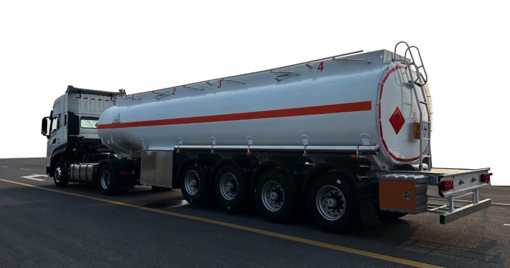 50 cubic meter fuel tanker semi trailer, side and rear view